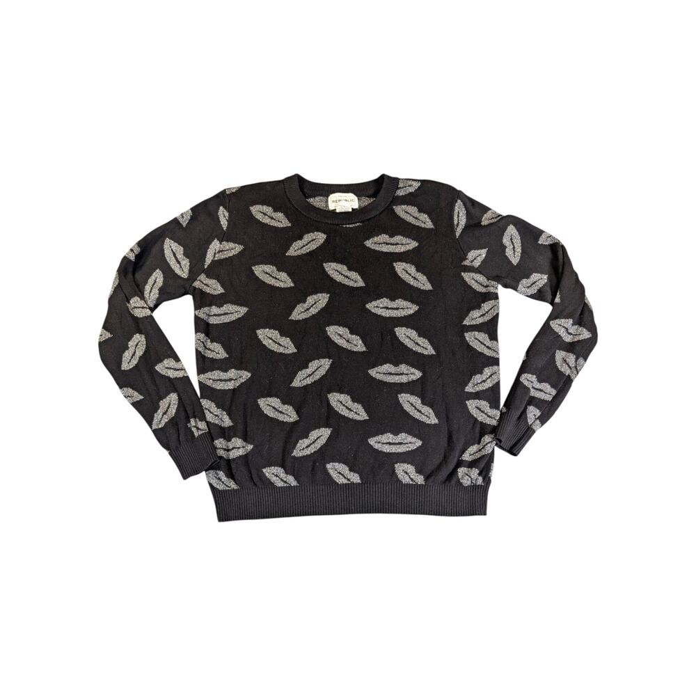 For The Republic Metallic Lip Print Sweater Size L